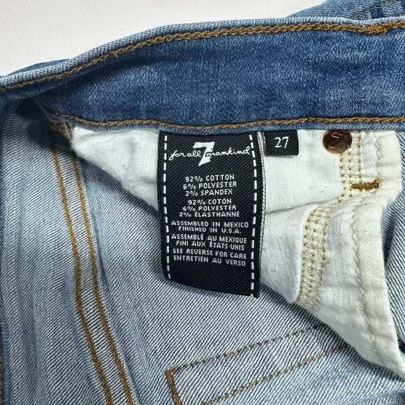 7 for all Mankind Edie Cropped Jeans Size 27 Raw Hem Straight Leg Medium Wash - Picture 7 of 11